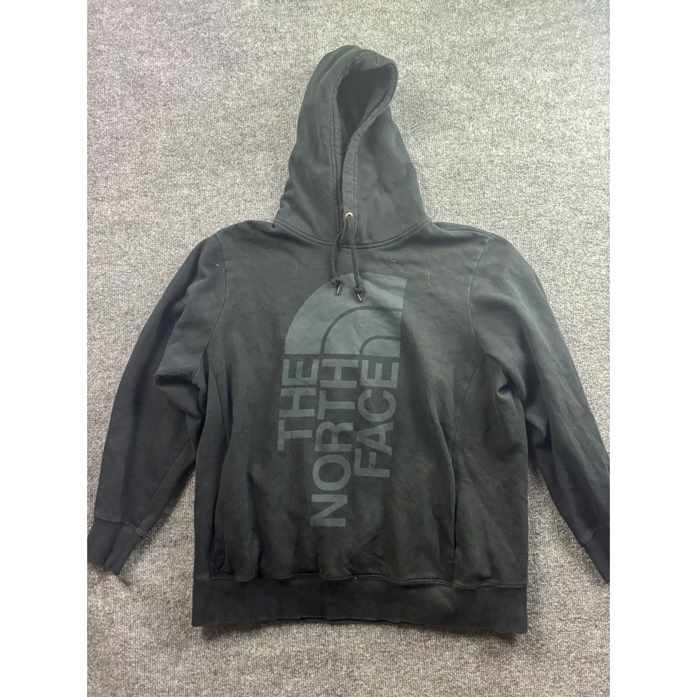 The North Face Hoodie Mens XL Black Large Vertical Logo Pullover Fleece
